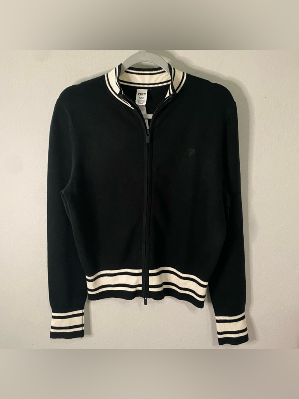 VICTORIA SECRET PINK SOFT RIB KNIT FULL ZIP VARSITY JACKET - Picture 3 of 6